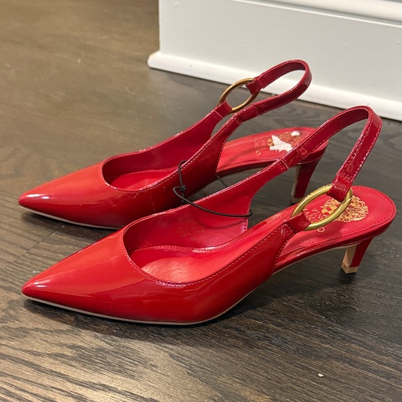 Vince Camuto Shoes - Vince Camuto Kemrie Red Patent Leather Slingback Kitten Heels